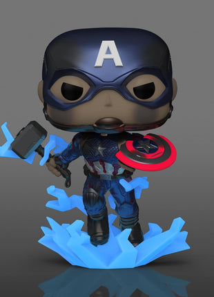 Funko POP! Marvel Avengers Endgame Captain America with Broken Shield & Mjolnir (Glow in the Dark & Metallic), Exclusive