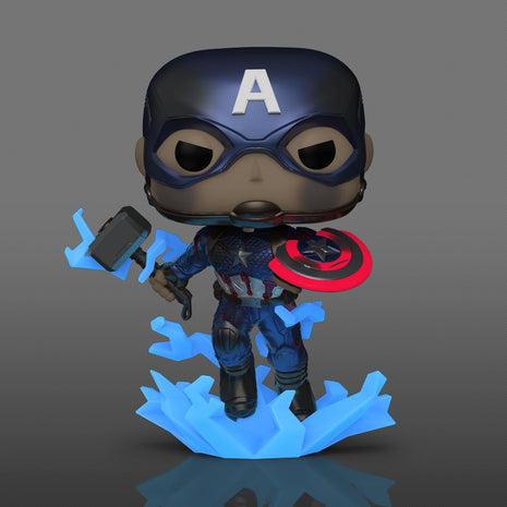 Funko POP! Marvel Avengers Endgame Captain America with Broken Shield & Mjolnir (Glow in the Dark & Metallic), Exclusive