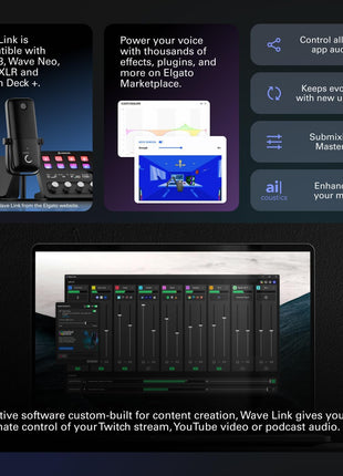 Elgato Wave:3 USB Condenser Microphone for Streaming | Cardioid capsule, 24-bit/96kHz audio, Anti-distortion Clipguard, Free mixer software, Plug and play, For Mac and PC