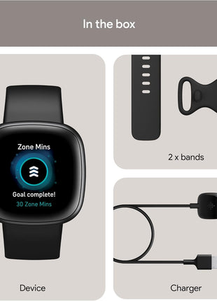Fitbit Versa 4 Fitness Smartwatch with Daily Readiness, GPS, 24/7 Heart Rate, 40+ Exercise Modes, Sleep Tracking and more, Black/Graphite, One Size (S & L Bands Included)