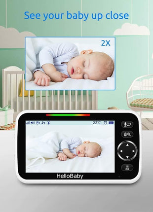 HelloBaby Upgrade 5'' Baby Monitor with 30-Hour Battery, 2 Cameras Pan-Tilt-Zoom, 1000ft Range Video Audio Baby Monitor No WiFi, VOX, Night Vision, 2-Way Talk, 8 Lullabies and Temperature