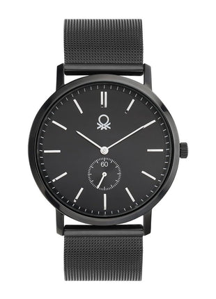United Colors of Benetton Signature Analog Watch for Man with Black Round Dial & Black Stainless Steel Mesh Bracelet Band Water Resistant Men's Wrist Watches - UWUCG2300