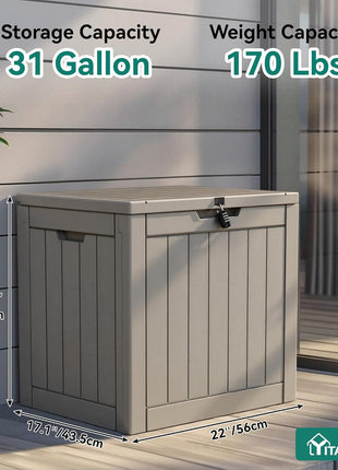 YITAHOME 31 Gallon Outdoor Storage Deck Box, Waterproof Resin Package Delivery and Storage Box with Lockable Lid for Patio Furniture Cushions, Pool Accessories, Garden Tools, Taupe