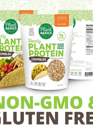 Plant Basics - Hearty Plant Protein - Unflavored Crumbles, 8 oz, Made from Peas, Non-GMO, Gluten Free, Low Fat, Low Sodium, Vegan, Meat Substitute