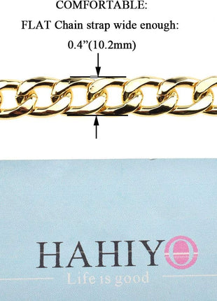 HAHIYO Purse Chain Strap 7.9 inches SPOT-ON Gold for Shoulder Cross Body Sling Purse Handbag Clutch Replacement Comfortable Flat 0.4' Wide Enough 2.4mm Extra Thick Metal 1 Pack