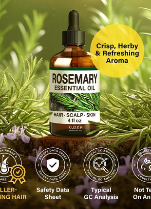 KUKKA Rosemary Essential Oils - 4 Fl Oz - for Hair, Skin, Diffuser, Aromatherapy & DIY Soap Making Scent