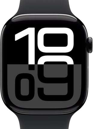 Apple Watch Series 10 [GPS 46mm case] Smartwatch with Jet Black Aluminum Case with Black Sport Band - M/L. Fitness Tracker, ECG App, Always-On Retina Display, Water Resistant