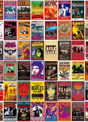 WOONKIT 60 PC Vintage Rock Band Posters, 70s 80s 90s Retro Concert Prints, Bedroom Wall Art, Album Cover Collage, 4x6 Inch (Set of 60)