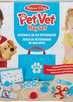 Melissa & Doug Examine and Treat Pet Vet Play Set, 24-Piece Animal Doctor Playset with Dog & Cat Plushies, Pet Doctor Kit & Accessories, Preschool Toys for Girls & Boys Ages 3+