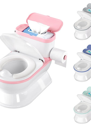 CheerTry Toddler Potty Training Toilet, Larger Potty Chair, Detachable Seat | Suitable for Boys & Girls Ages 1-3, with Flushing Sound, Wipes Storage, Toilet Lid & Toilet Paper Holder - Pink