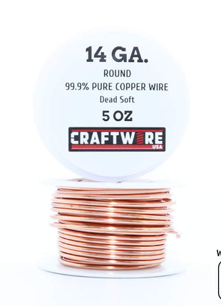 Solid Bare Copper Wire Round, Bright, Dead Soft, 28 Feet, 5OZ 14 Gauge (Choose 10 to 30 ga.)