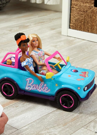Hot Wheels Barbie RC SUV & Stickers, Can Hold & Store 2 Barbie Dolls & Accessories, Kid-Applied Stickers for Customization