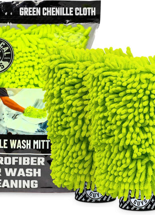 Chemical Guys Chenille Premium Scratch-Free Microfiber Wash Mitt for Car Washing - 2 Pack, Lime Green, Ultra-Soft Car Wash Gloves, Swirl-Free Finish, Safe for Trucks, SUVs, Motorcycles, and More