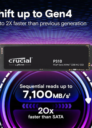 Crucial P310 1TB SSD, PCIe Gen4 NVMe M.2 2280, Up to 7,100MB/s, for Laptop, Desktop (PC), & Handheld Gaming Consoles, Includes Acronis Data Recovery Software, Solid State Drive - CT1000P310SSD801