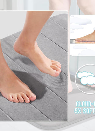 Yimobra Memory Foam Bath Mat, Super Soft Absorbent Bathroom Rug Non Slip, Quick Dry, Machine Washable Floor Carpet for Tub Shower, Home Decor Accessories, 24x17, Grey