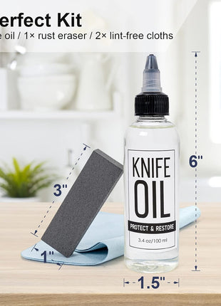 Knife Oil Rust Eraser Kit, Extra Large Rust Remover for Knives, Sword Maintenance Oil (3.4 oz) for Carbon Steel Blade, Cleaning, Protection And Lubricant Care Set