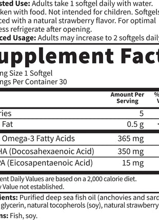 Garden of Life Oceans Mom Prenatal Fish Oil DHA, Omega 3 Supplement - Strawberry, 350mg Prenatal DHA Pregnancy Fish Oil Support for Mamas, Babys Brain & Eye Development, 30 Small Softgels