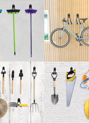 12 Pack Garage Hooks Heavy Duty Utility Steel with Anti-Slip Coating Wall Mount Storage Organizer for Hanging Power and Garden Tools, Ladders, Hose, Bikes, Ropes, Bulk Items, and More