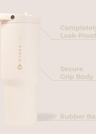 HydroJug Sport - Stainless Steel Tumbler with Straw, Vacuum Insulated, 32oz Leakproof Water Bottle, Ergonomic Design, Reusable, Dishwasher Safe, Rubber Base, Durable for Gym or Outdoors, Cream