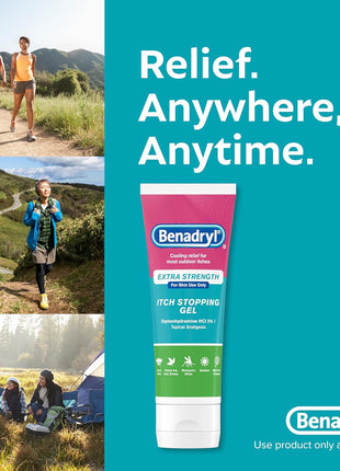 Benadryl Extra Strength Anti Itch Relief Gel, 2% Diphenhydramine HCl, Relief from Insect Bites, Sunburn & More, Great for Camping Essentials, 3.5 fl oz