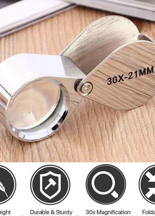 KINGMAS Pocket Jewelry Loupe 30x 21mm Jewelers Loop Eye Magnifying Glass Foldable Magnifier
