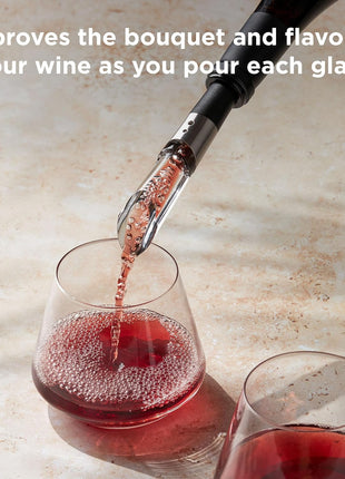 Rabbit W6127 Wine Aerator and Pourer, Clear and Stainless Steel Design, Easy to Use for Enhancing Wine Flavor and Smooth Pouring