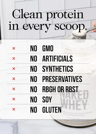 NAKED Whey Vanilla Protein Powder   Only 3 Ingredients   Grass Fed Whey Protein Powder, Vanilla Flavor, and Organic Coconut Sugar, No GMO, No Soy, and Gluten Free   24 Servings