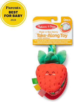 Melissa & Doug Peek-a-Boo Berry Take-Along Toy with Teether, Clip-On Stroller Toy for Baby Ages 12m+
