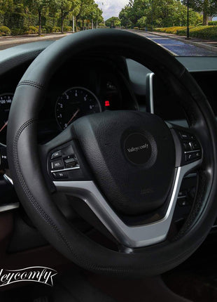 Valleycomfy Microfiber Leather Steering Wheel Cover Universal 15 inch (Black)