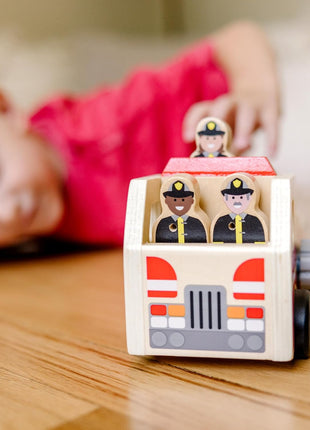 Melissa & Doug Wooden Fire Truck with 3 Firefighter Play Figures