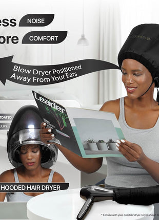 Hooded Hair Dryer Attachment w/A Headband Integrated That Reduces Heat Around Ears & Neck - Hair Dryer Hooded Diffuser Cap for Curly, Speeds Up Drying Time, Deep Conditioning At Home - Portable, Large