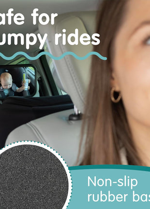 Baby Car Mirror for Rear Facing Seats - Double Award Winning, Non-Slip | Shatterproof and shakeproof car mirror for baby with 360° rotation and clear convex view for newborn satefy (9.6 x 6.9 in).