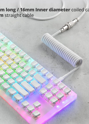 GUNMJO Pro Custom Coiled USB C Cable for Gaming Keyboard, Double-Sleeved Mechanical Keyboard Cable with Detachable Metal Aviator, 1.5M USB-C to USB-A, White Color (White)