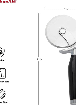 KitchenAid Classic Pizza Wheel with Sharp Blade For Cutting Through Crusts, Pies and More, Built In Finger Guard for Safety and Comfort Grip to Protect Fingers, Dishwasher Safe, 9 Inch, Black