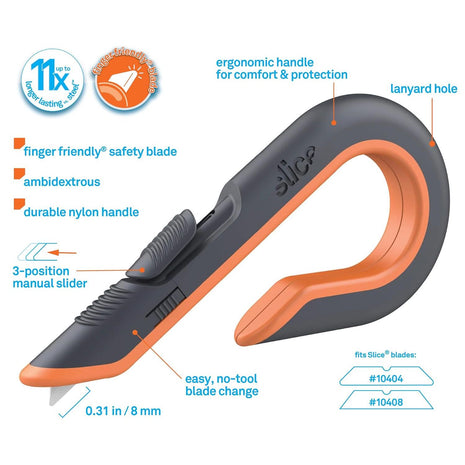 Slice - 10400 Box Cutter, 3 Position Manual Button with Ceramic Blade, Locking blade