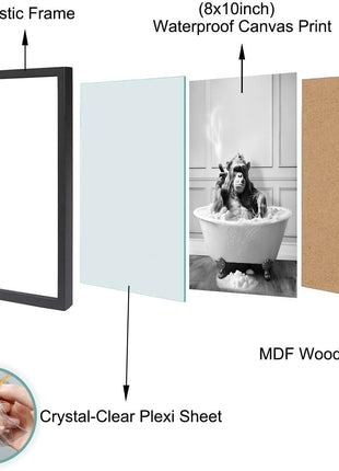 Framed Bathroom Decor Wall Art, Chimpanzee in Bathtub, Black and White Wall Art, Funny Bathroom Wall Decor Signs, Cute Animal Art Home Decor (Framed,8''x10'')