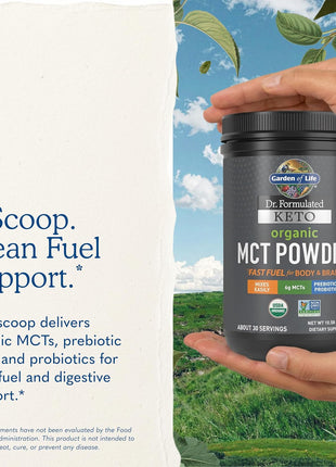 Garden of Life Dr. Formulated Keto Organic MCT Powder - 30 Servings, 6g MCTs from Coconuts Plus Prebiotic Fiber & Probiotics, Certified Organic, Non-GMO, Vegan, Gluten Free