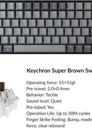 Keychron K2 75% Layout Bluetooth Wireless Mechanical Keyboard Super Switch/White LED Backlit/USB C/Anti Ghosting/N-Key Rollover, 84 Keys Gaming Keyboard for Mac Windows-Version 2