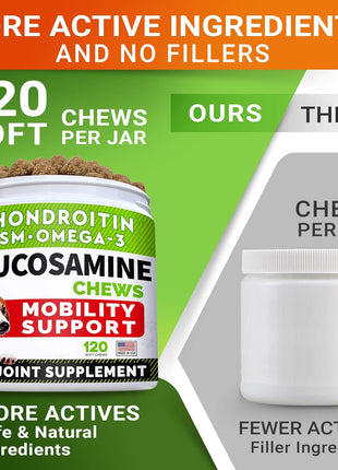 Senior Advanced Glucosamine Joint Supplement + Glucosamine Treats for Dogs Bundle - Hip & Joint Pain Relief + Advanced Mobility - Omega-3 Fish Oil, Chondroitin, MSM - Small + Large Breeds - 240 Chews