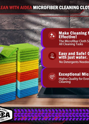AIDEA Microfiber Cleaning Cloth, 50PK, Microfiber Towels for Cars, Premium Wash Cloths, Dusting Cloth Cleaning Rags, Absorbent Towels for SUVs, House, Kitchen, Window, Cleaning Supplies12×12 inch