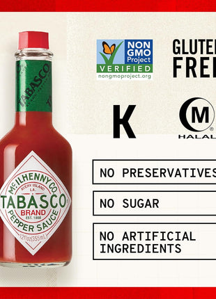 TABASCO Brand Original Red Pepper Hot Sauce, Medium Heat, Glass Bottle, Classic & Versatile Flavor, Three Simple Ingredients, Great for Dips, Tacos, Eggs, Pizza, Oysters & More, 12 Fl Oz (Pack of 1)