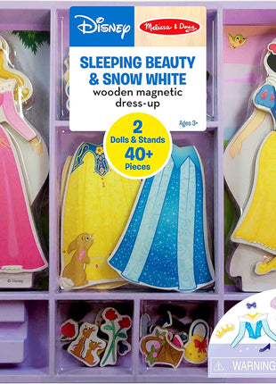 Melissa & Doug Disney Sleeping Beauty and Snow White Magnetic Dress-Up Wooden Doll Pretend Play Set (40+ pcs), Pretend Play & Preschool Toys for Kids Ages 3+