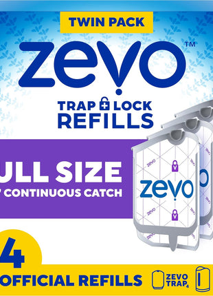 Zevo Flying Insect Trap Refill   for The Zevo MAx & Standard Indoor Fly Trap   Catch Gnats, House & Fruit Flies   Easy to Use   Mess Free Disposal (4 Refill Cartridges)