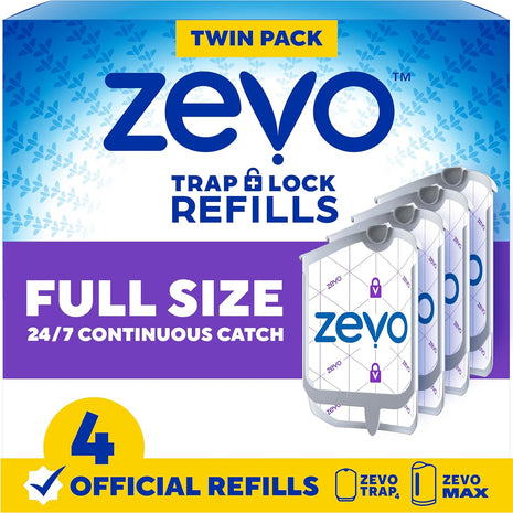 Zevo Flying Insect Trap Refill   for The Zevo MAx & Standard Indoor Fly Trap   Catch Gnats, House & Fruit Flies   Easy to Use   Mess Free Disposal (4 Refill Cartridges)