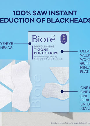 Biore T-Zone Blackhead Remover Strips, Deep Cleansing Pore Strips, 15 ct | 5 Nose, 5 Face, 5 Chin Strips, Instantly Unclogs Pores, Targets T-Zone Areas, Removes Impurities