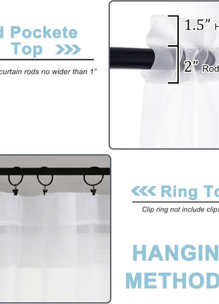 OWENIE Sheer Curtains 84 inches Long 2 Panels Set for Living Room/Bedroom, Rod Pocket Voile Sheer Panel Drapes, White, 2pcs, Each 42 inch W x 84 inch L