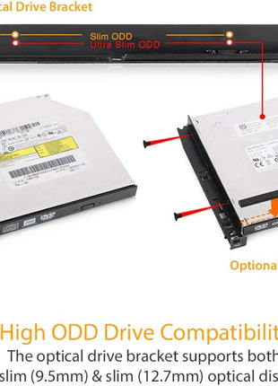 ICY DOCK 2 Bay 2.5 SAS/SATA SSD/HDD & (Ultra) Slim Optical Disk Drive CD DVD ROM Backplane Enclosure for 5.25" Bay | ToughArmor MB602SPO-B