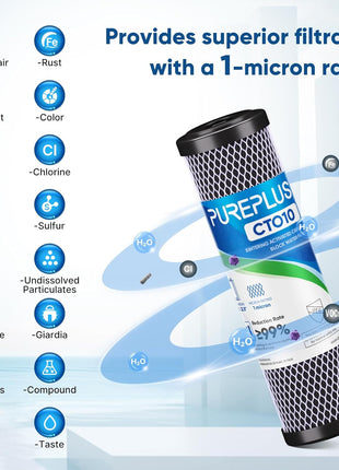 1 Micron 2.5" x 10" Whole House CTO Carbon Water Filter Cartridge Replacement for Under Sink Water Filter System, Dupont WFPFC8002, WFPFC9001, FXWTC, SCWH-5, WHEF-WHWC, WHCF-WHWC, AMZN-SCWH-5, 4Pack