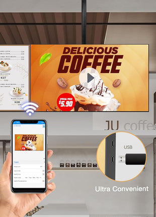 Digital Signage Display 40 inch Wall Mount Digital Menu Board for Restaurants and Stores Advertising Screen 1000 nits Ultra-High Brightness 4K UHD Free Web Content Editor Android 4GB + 32GB
