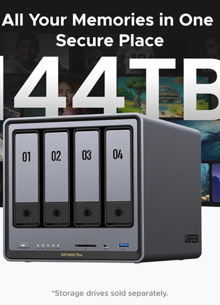 UGREEN NAS DXP4800 Plus 4-Bay NAS, Intel Pentium Gold 8505 5-Core CPU | 8GB DDR5 RAM, Built-in 128G SSD, 1x 10GbE, 1x 2.5GbE, 2x M.2 NVMe Slots, 4K HDMI, Desktop Network Attached Storage (Diskless)